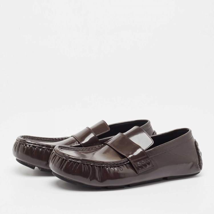 Pre Owned Bottega Veneta Brown Leather Ride Driver Loafers Size 45
