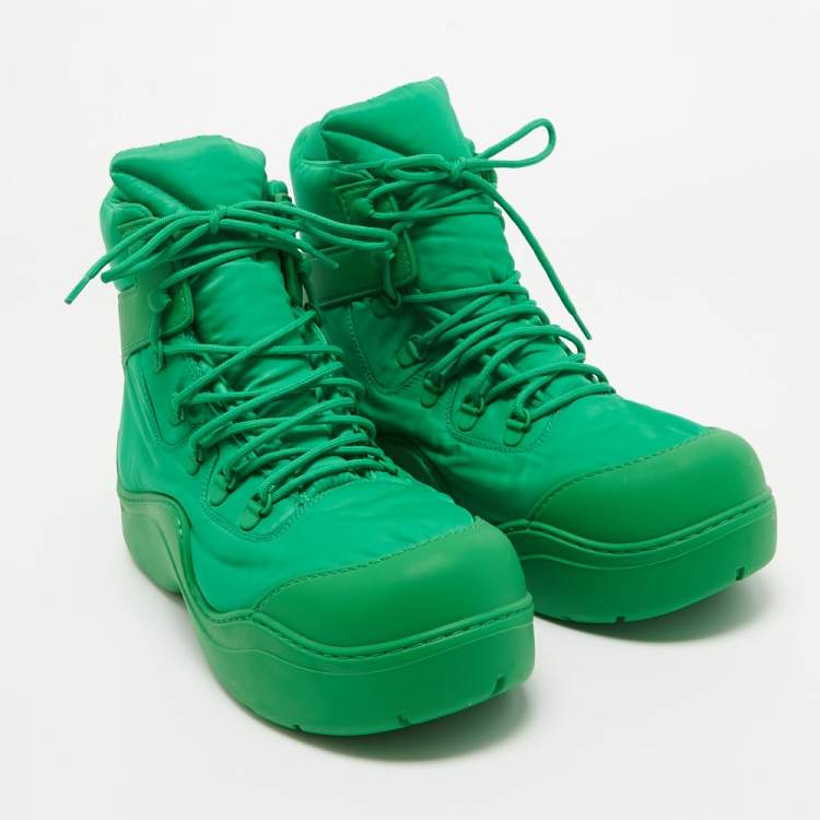 Pre Owned Bottega Veneta Green Nylon Puddle Bomber Boots Size 42