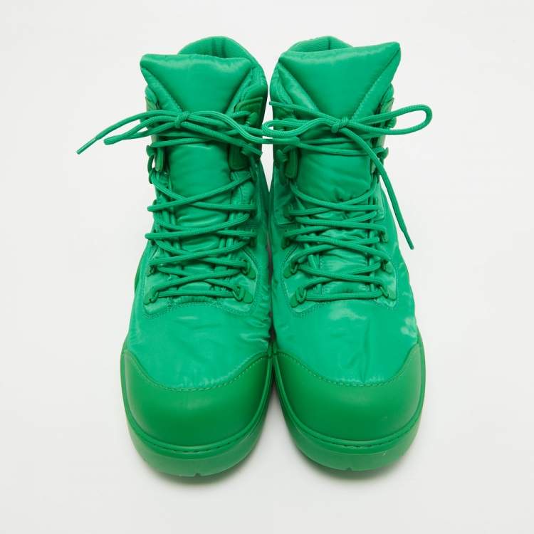Pre Owned Bottega Veneta Green Nylon Puddle Bomber Boots Size 42