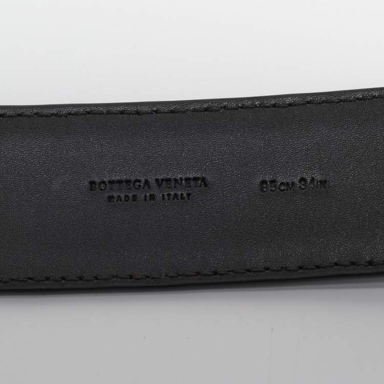 Pre Owned Bottega Veneta Brown Intrecciato Leather Buckle Belt 85 CM