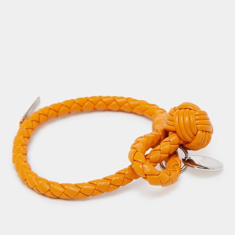 Pre Owned Bottega Veneta Intrecciato Nappa Leather Silver Tone Bracelet S