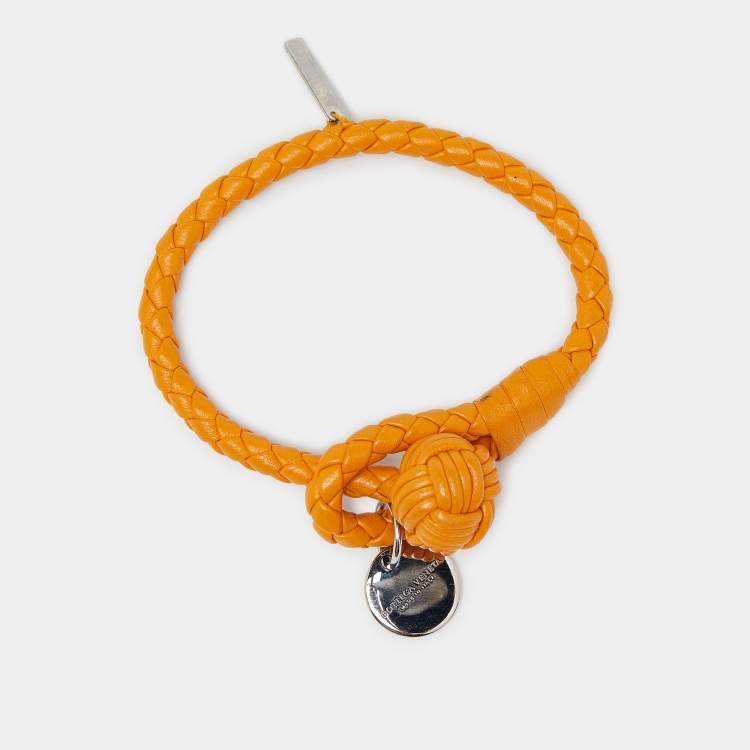 Pre Owned Bottega Veneta Intrecciato Nappa Leather Silver Tone Bracelet S