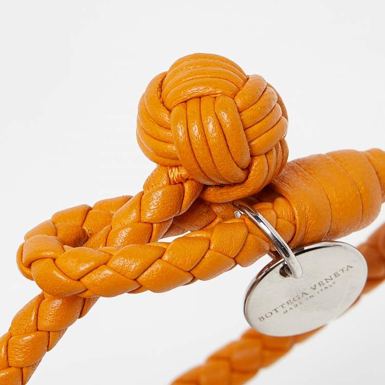 Pre Owned Bottega Veneta Intrecciato Nappa Leather Silver Tone Bracelet S