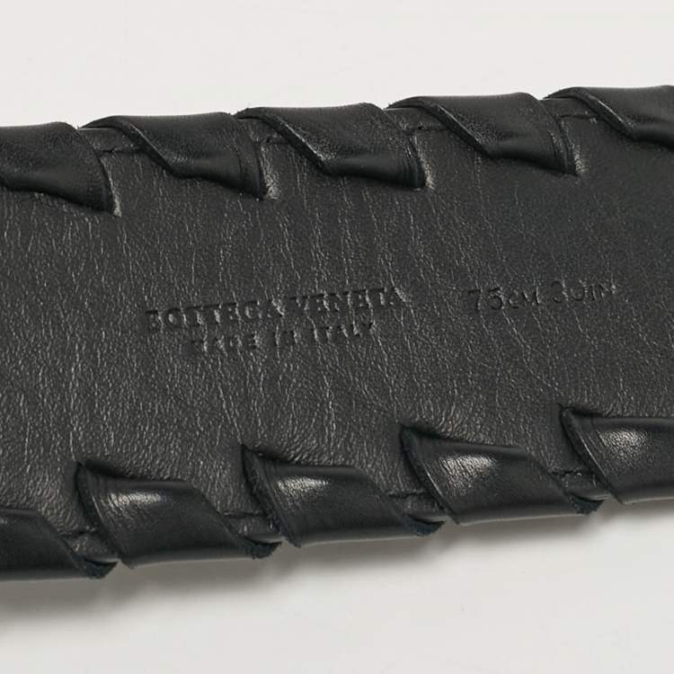Pre Owned Bottega Veneta Black Intrecciato Leather Buckle Belt 75CM