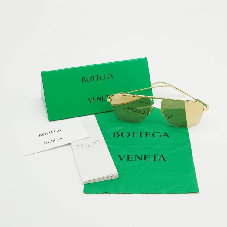 Pre Owned Bottega Veneta Gold Mirrored BV1149S Aviator Sunglasses