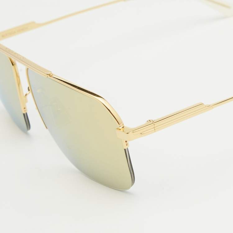 Pre Owned Bottega Veneta Gold Mirrored BV1149S Aviator Sunglasses
