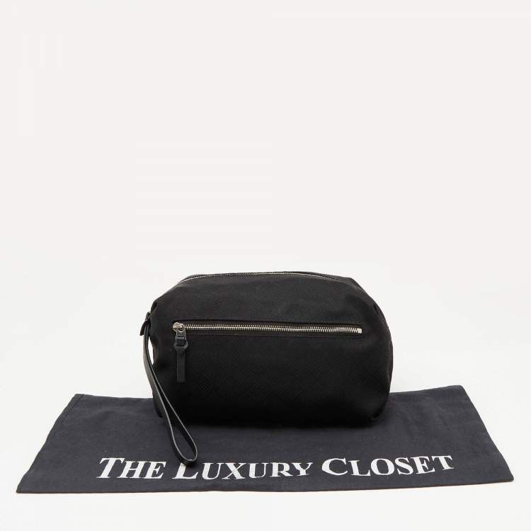 Pre Owned Bottega Veneta Black Fabric and Leather Travel Zip Pouch