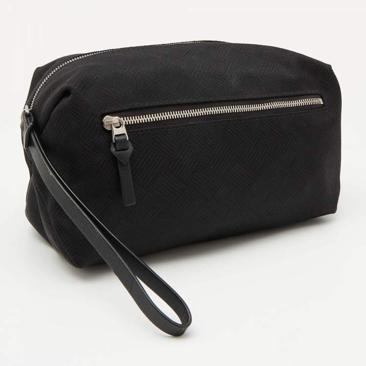 Pre Owned Bottega Veneta Black Fabric and Leather Travel Zip Pouch