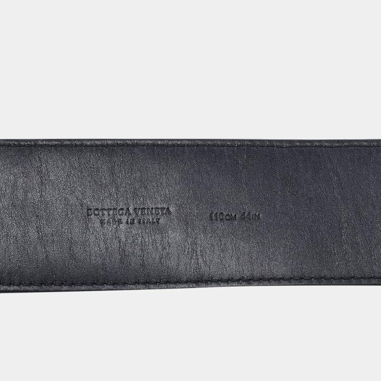 Pre Owned Bottega Veneta Black Intrecciato Leather Buckle Belt 110CM