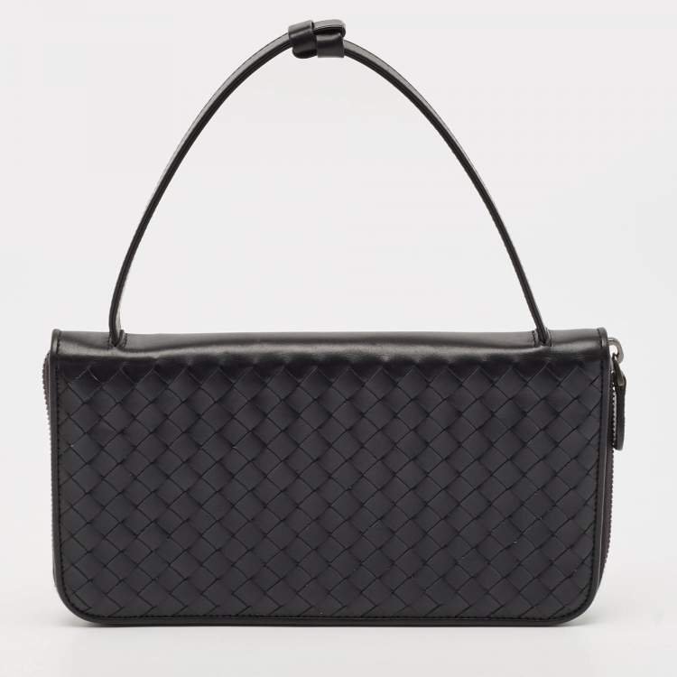 Pre Owned Bottega Veneta Black Intrecciato Leather Travel Organizer 