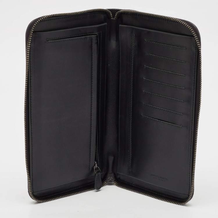 Pre Owned Bottega Veneta Black Intrecciato Leather Travel Organizer 