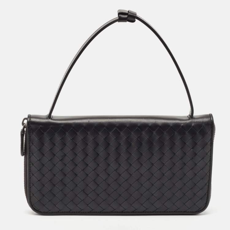 Pre Owned Bottega Veneta Black Intrecciato Leather Travel Organizer 