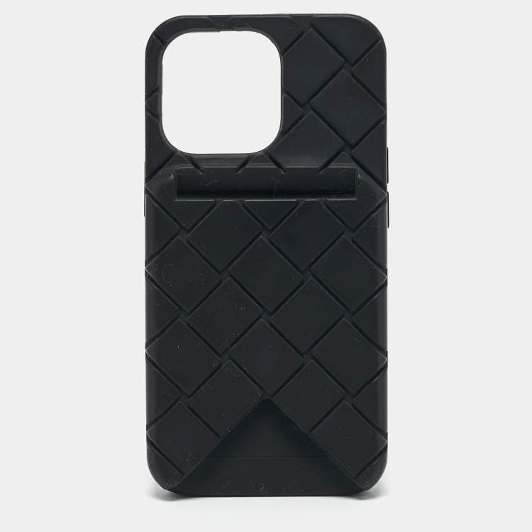 Pre Owned Bottega Veneta Black Intrecciato Rubber Silicone iPhone 13 Case