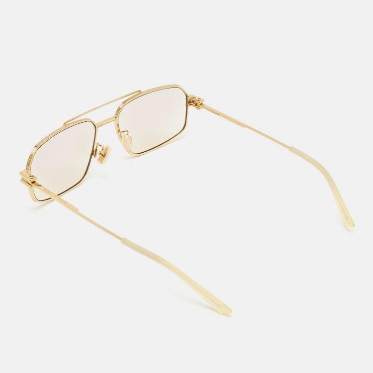 Pre Owned Bottega Veneta Gold BV1128S Aviator Sunglasses