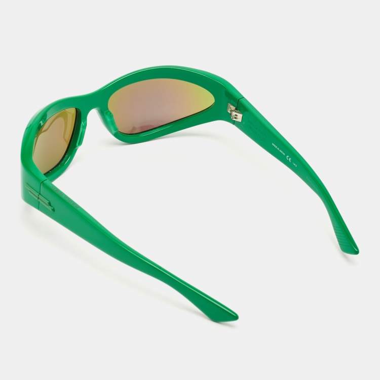Pre Owned Bottega Veneta Green Mirrored BV1077S Racing Frame Sunglasses