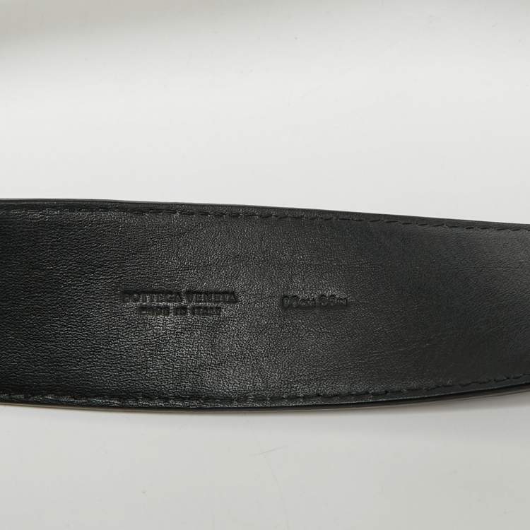 Pre Owned Bottega Veneta Black Intrecciato Leather Buckle Belt 90 CM