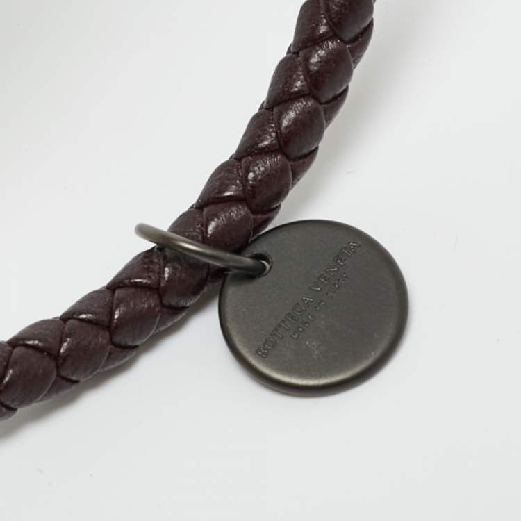 Pre Owned Bottega Veneta Interciatto Pulsera de Cuero Leather Gunmetal Tone Bracelet