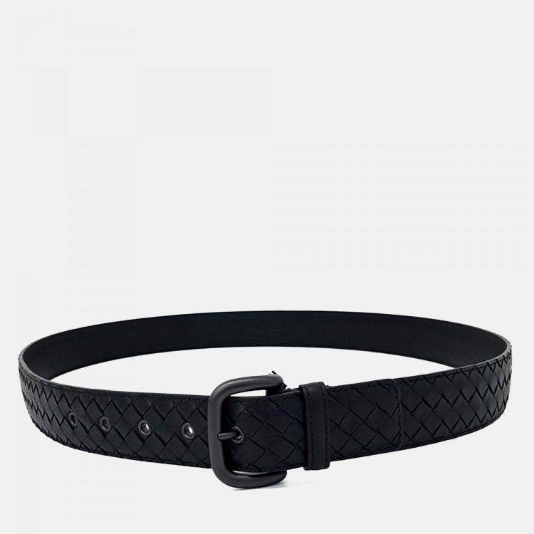Pre Owned Bottega Veneta Black Leather Mesh Belt