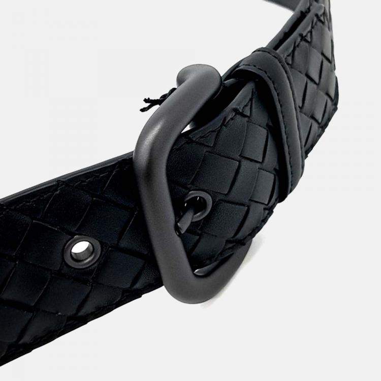 Pre Owned Bottega Veneta Black Leather Mesh Belt