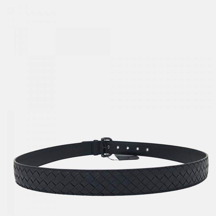 Pre Owned Bottega Veneta Black Leather Mesh Belt