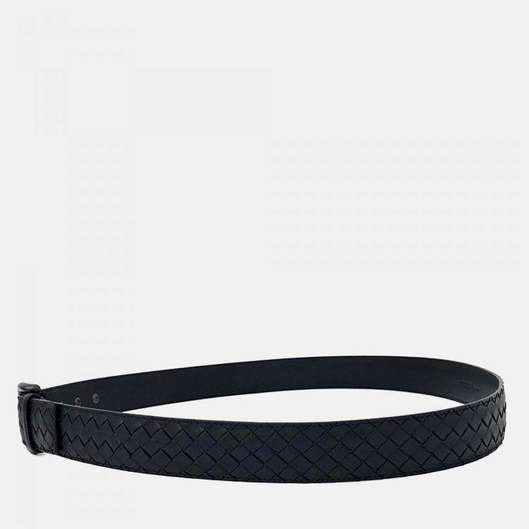 Pre Owned Bottega Veneta Black Leather Mesh Belt