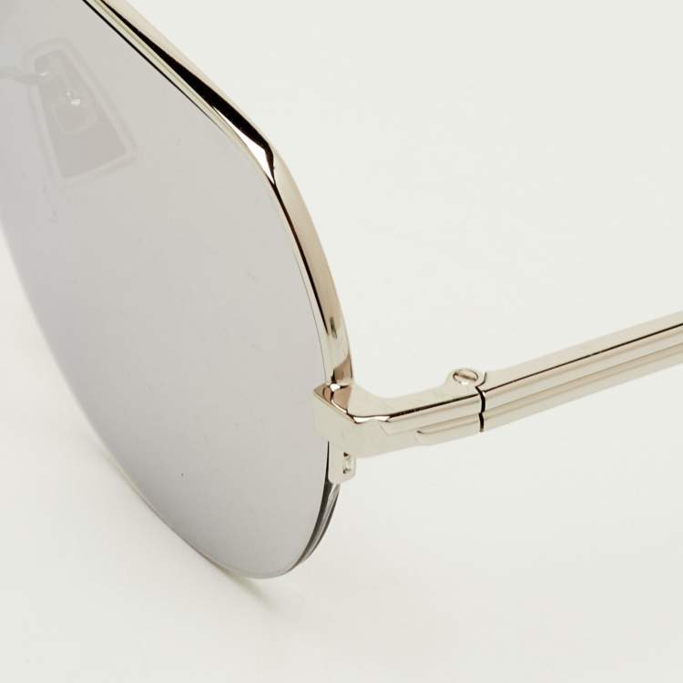 Pre Owned Bottega Veneta Grey/Silver Tone Mirrored BV1150S Aviator Sunglasses