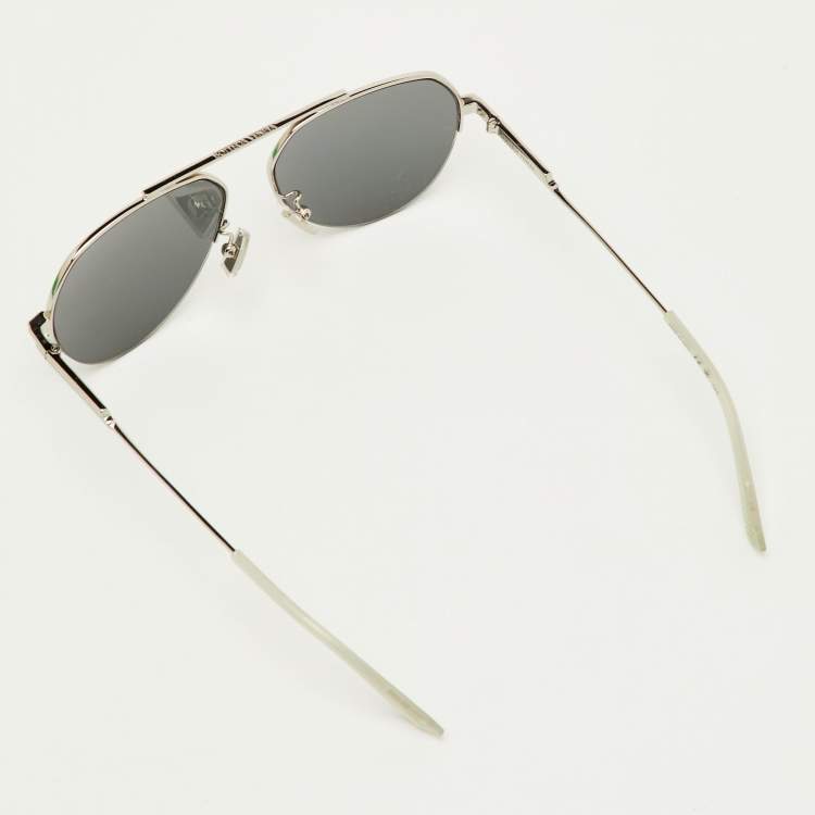 Pre Owned Bottega Veneta Grey/Silver Tone Mirrored BV1150S Aviator Sunglasses