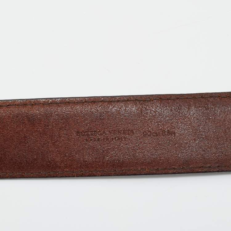 Pre Owned Bottega Veneta 90 CM Buckle Belt Brown Intrecciato Leather