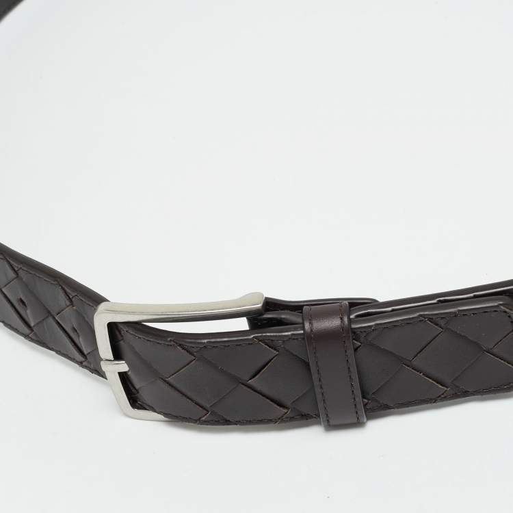 Pre Owned Bottega Veneta 90 CM Buckle Belt Brown Intrecciato Leather