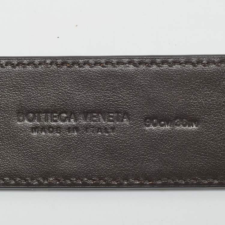 Pre Owned Bottega Veneta 90 CM Buckle Belt Brown Intrecciato Leather