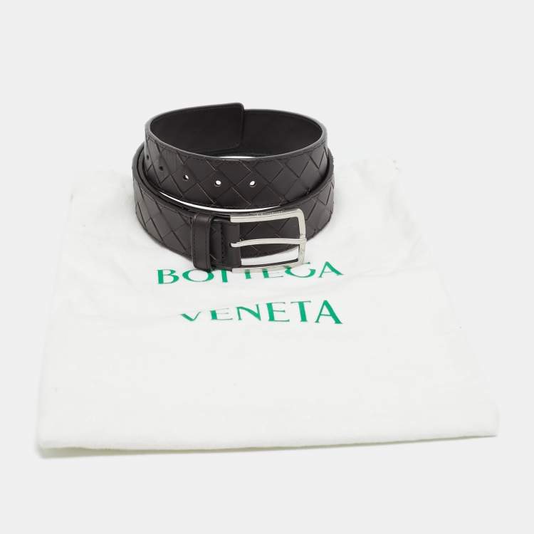 Pre Owned Bottega Veneta 90 CM Buckle Belt Brown Intrecciato Leather