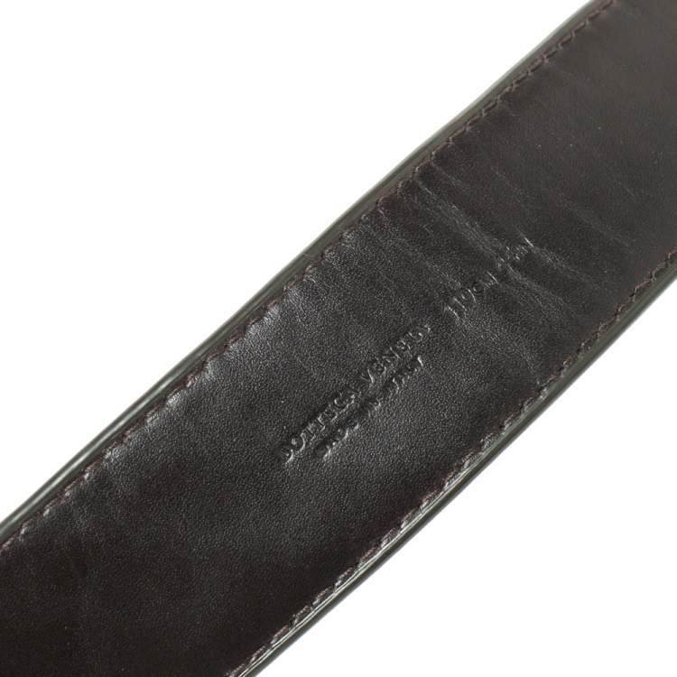 Pre Owned Bottega Veneta Dark Green Intreciatto Leather Buckle Belt 110CM