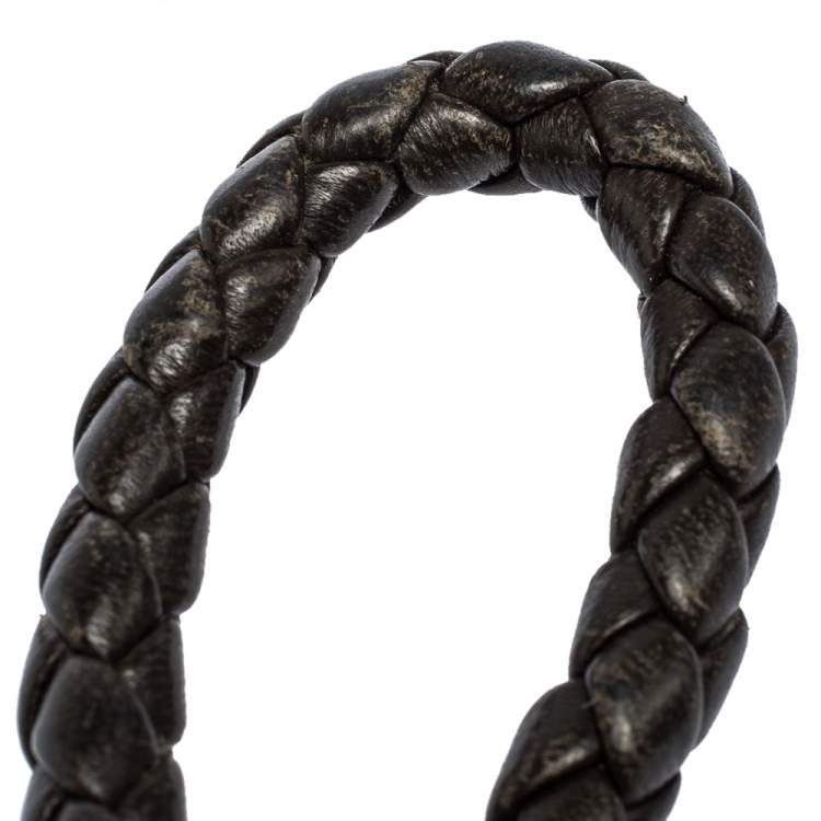 Pre Owned Bottega Veneta Dark Brown Intrecciato Leather Keychain