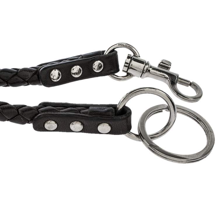 Pre Owned Bottega Veneta Dark Brown Intrecciato Leather Keychain