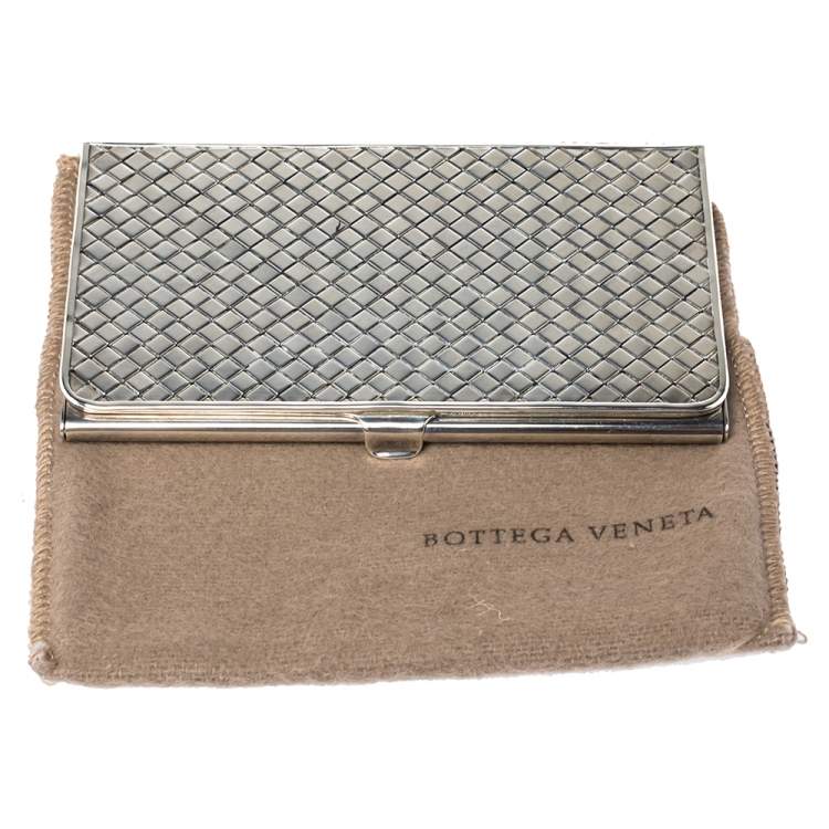 Pre Owned Bottega Veneta Intrecciato Argento Antique Silver Business Card Holder