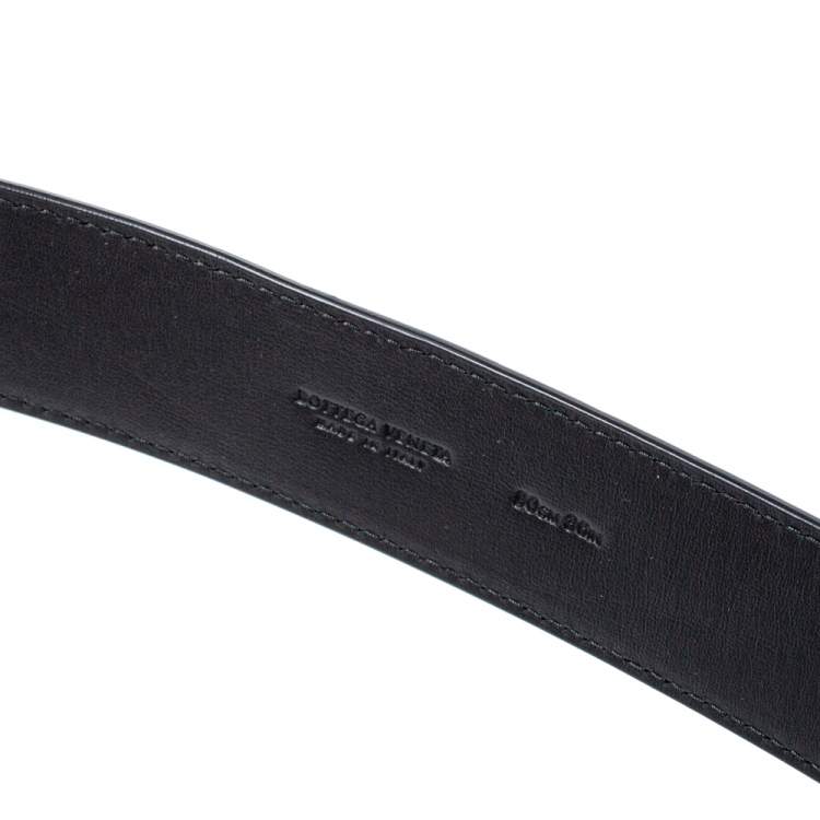 Pre Owned Bottega Veneta Black Intrecciato Leather Belt 90CM