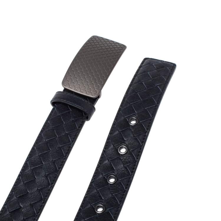Pre Owned Bottega Veneta Black Intrecciato Leather Belt 90CM
