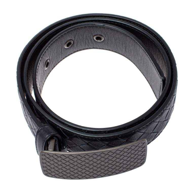 Pre Owned Bottega Veneta Black Intrecciato Leather Belt 90CM