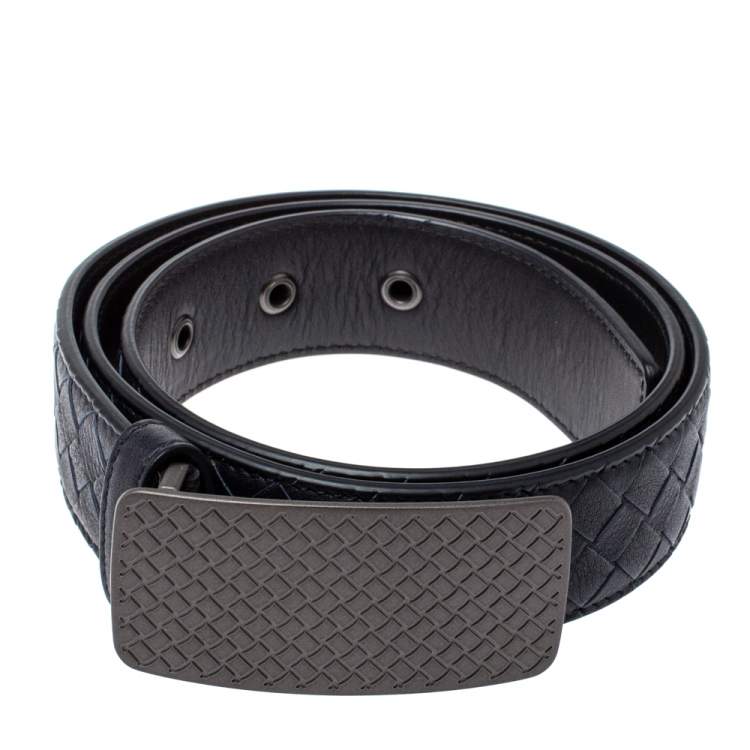 Pre Owned Bottega Veneta Black Intrecciato Leather Belt 90CM