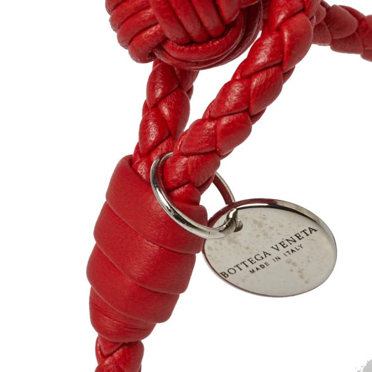 Pre Owned Bottega Veneta Intrecciato Red Nappa Leather Single Strand Bracelet