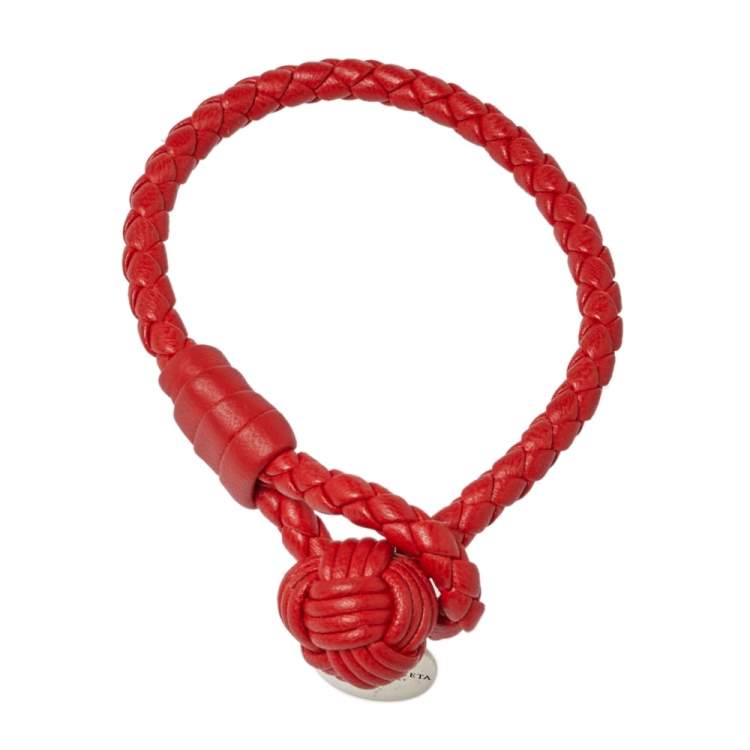 Pre Owned Bottega Veneta Intrecciato Red Nappa Leather Single Strand Bracelet