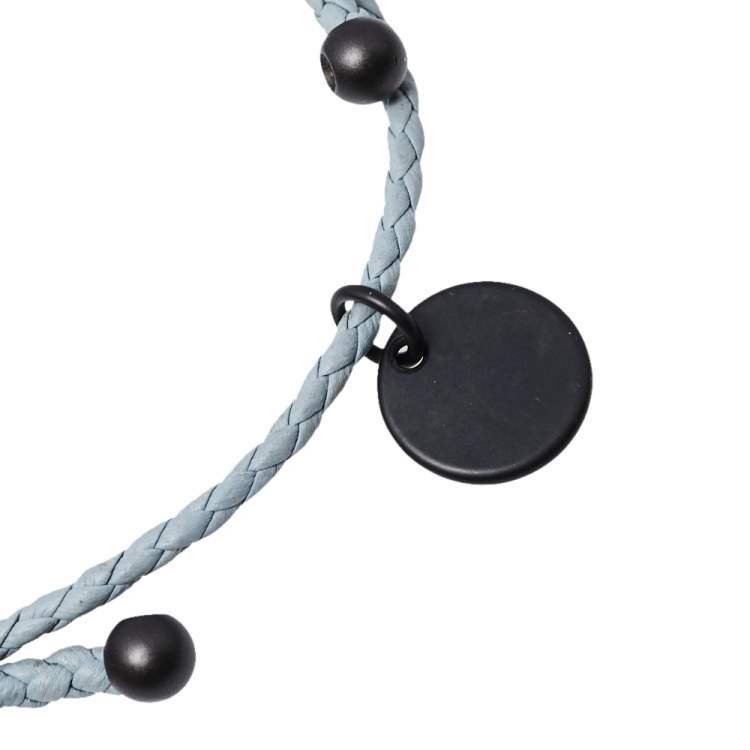 Pre Owned Bottega Veneta Intrecciato Nappa Grey Woven Leather Adjustable Bracelet