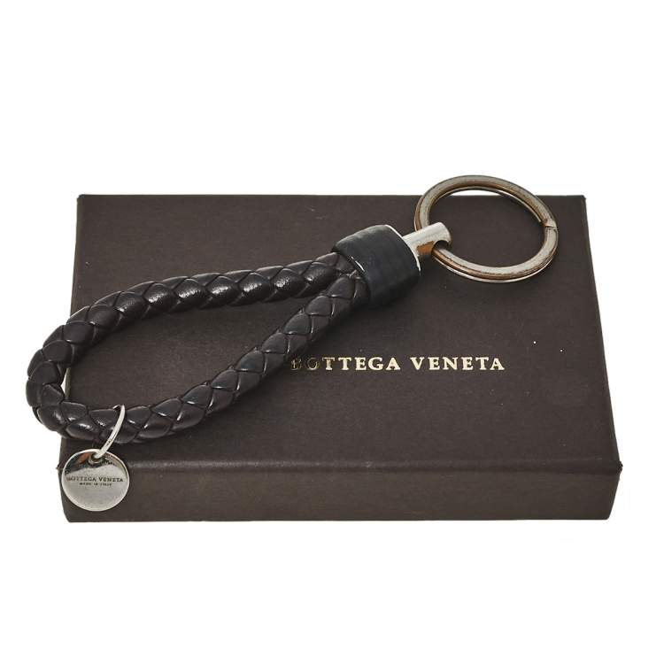 Pre Owned Bottega Veneta Brown Intrecciato Nappa Leather Key Ring