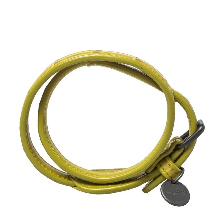 Pre Owned Bottega Veneta Green Crocodile Double Wrap Around Bracelet M
