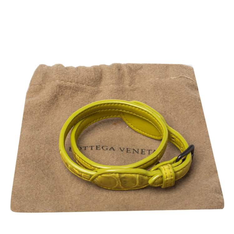 Pre Owned Bottega Veneta Green Crocodile Double Wrap Around Bracelet M