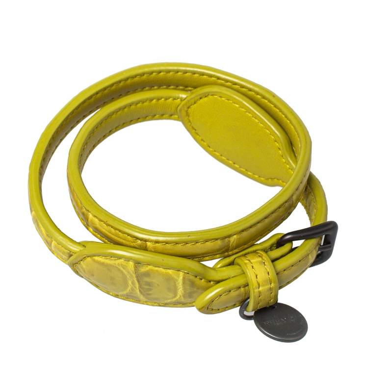 Pre Owned Bottega Veneta Green Crocodile Double Wrap Around Bracelet M