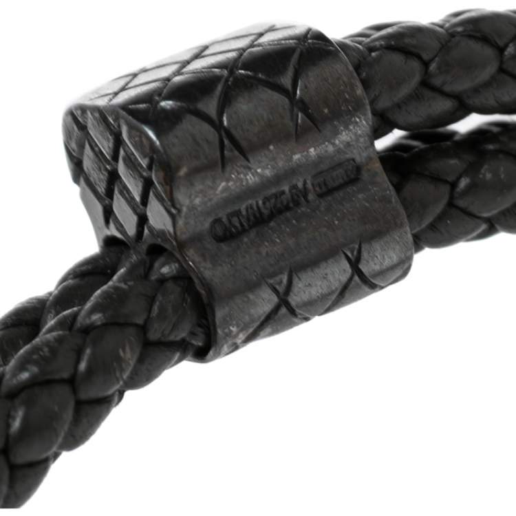 Pre Owned Bottega Veneta Grey Intrecciato Leather Sterling Silver Adjustable Bracelet