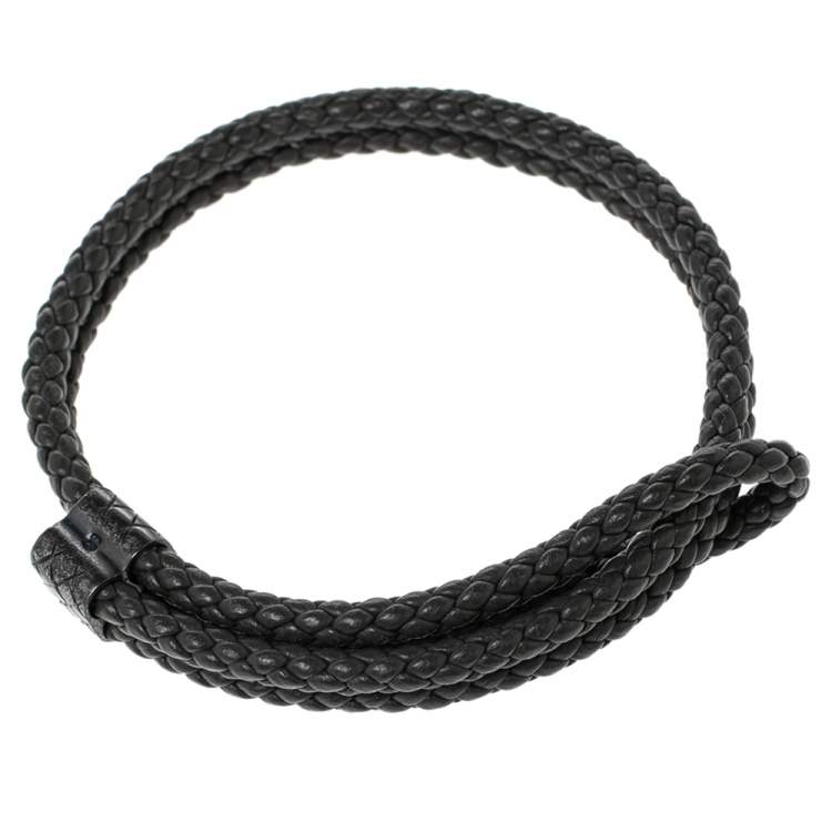 Pre Owned Bottega Veneta Grey Intrecciato Leather Sterling Silver Adjustable Bracelet