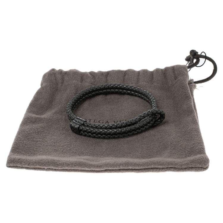 Pre Owned Bottega Veneta Grey Intrecciato Leather Sterling Silver Adjustable Bracelet