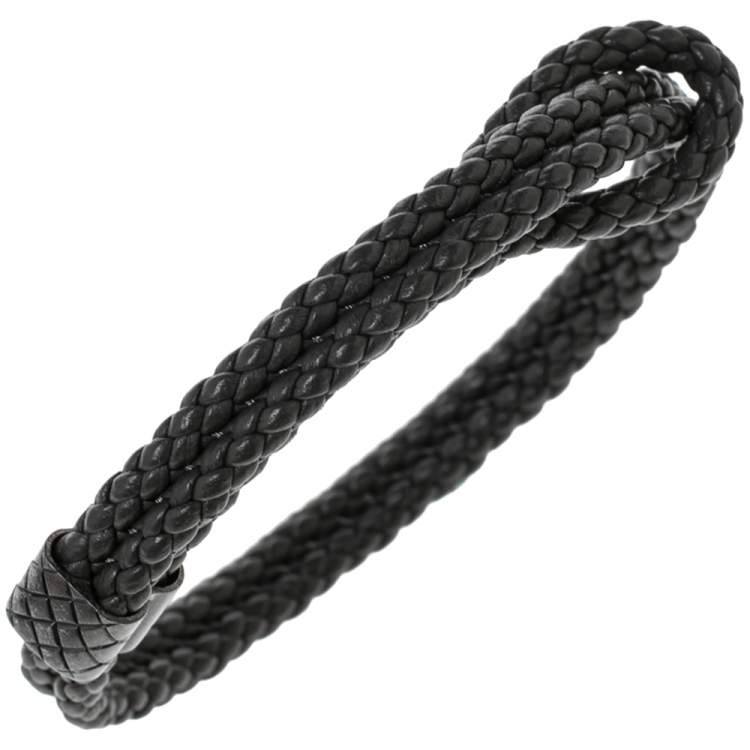 Pre Owned Bottega Veneta Grey Intrecciato Leather Sterling Silver Adjustable Bracelet
